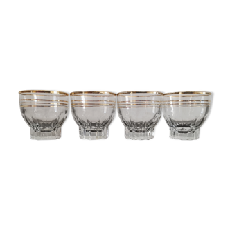 4 gobelets en verre transparent liseré doré