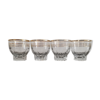 4 cups in transparent glass bordered gold