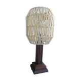 Vintage wooden deco table lamp &string lampshade 70's trendy