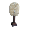 Lampe de table deco vintage en bois & abat-jour ficelle