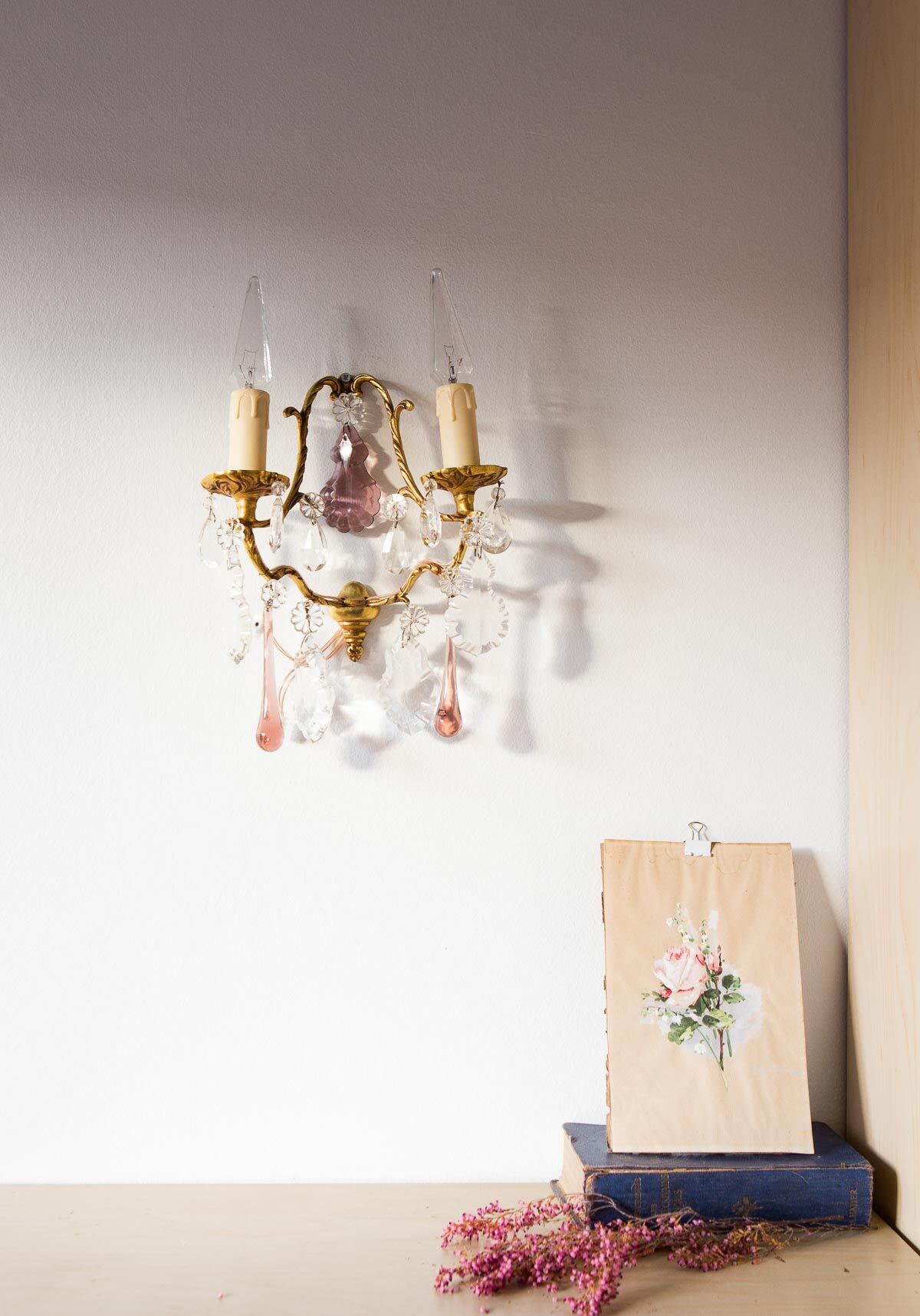 Pair vintage brass wall lamps and tassels