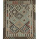Traditional Afghan Kilim Rug Symmetrical Geometric Wool Area Rug- 104x141cm