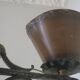 Brutalist wrought iron and copper 2-arm chandelier, 1960s