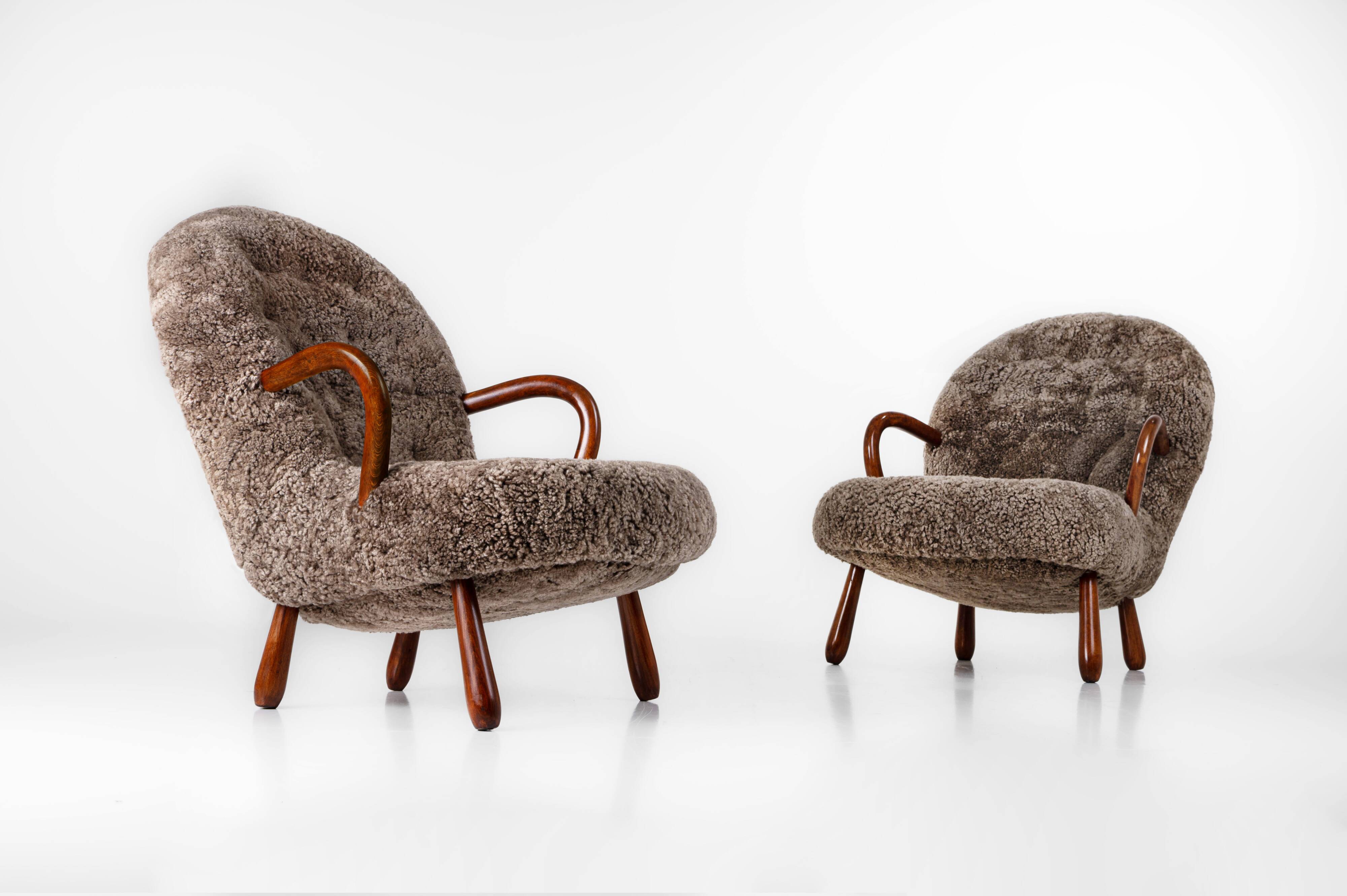 Rare pair of Clam chairs by Arnold Madsen for Madsen & Schubell, Denmark 1944