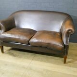 Vintage leather 2-seater sofa in dark brown