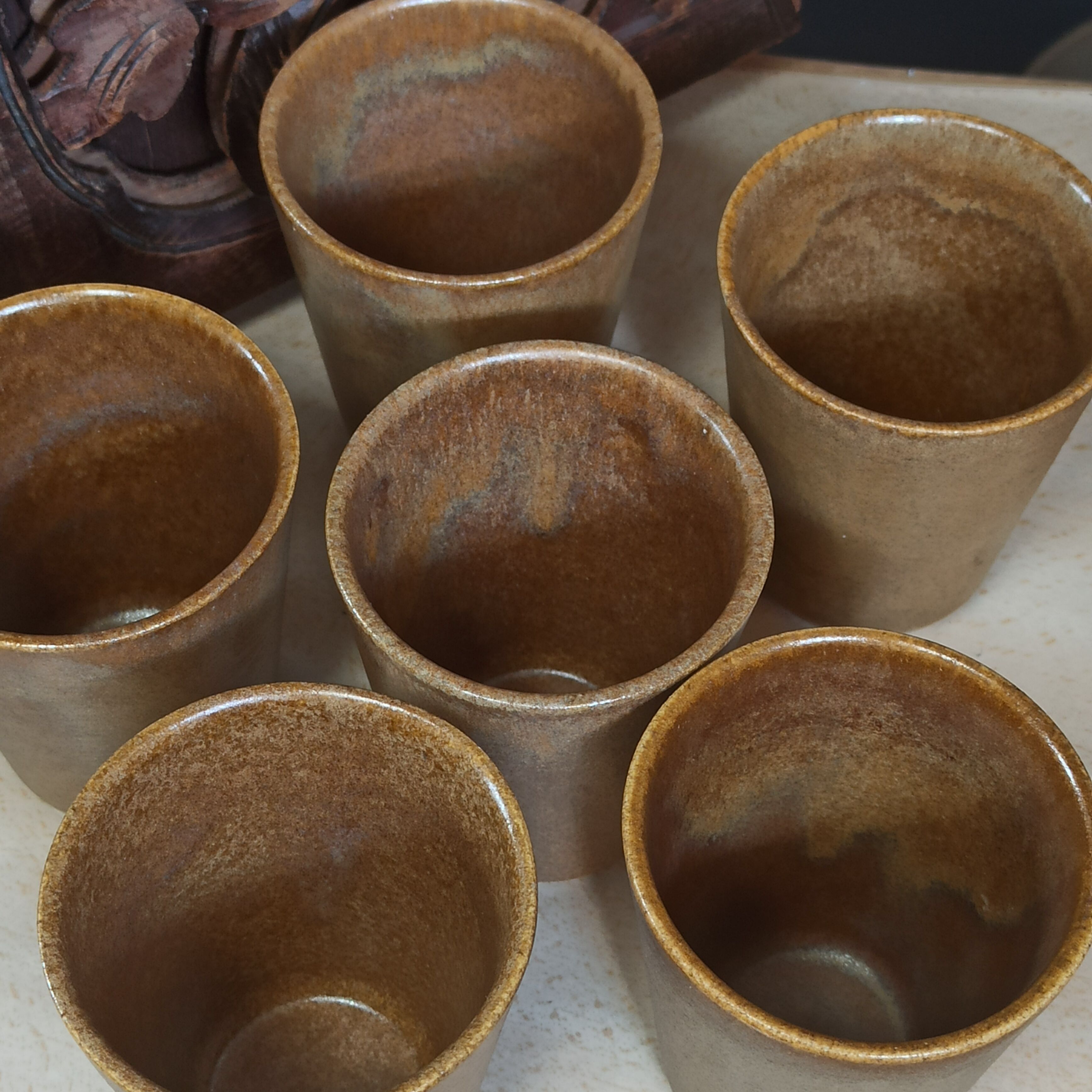 6 Cups cups in vintage Digoin sandstone