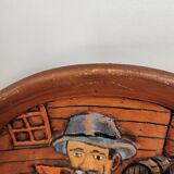 Vintage Embossed Clay Plate: Man Drinking, Retro Wall Decor