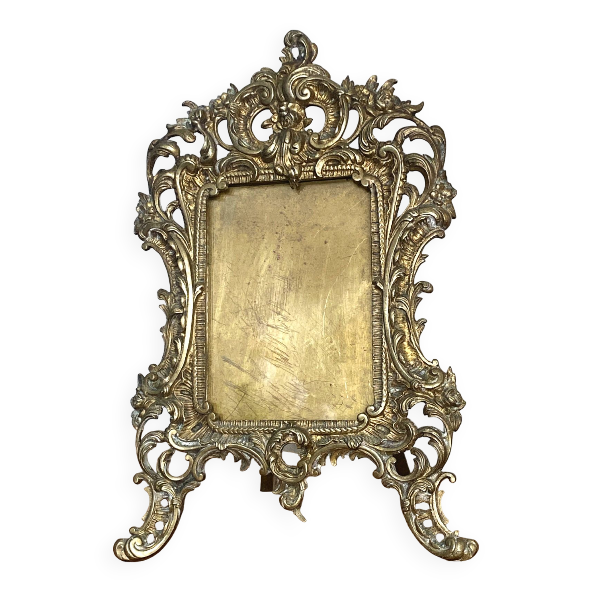 Large rocaille photo frame in gilded bronze Louis XV style with foliage - 19th century