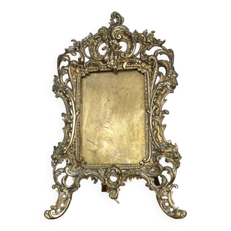 Large rocaille photo frame in gilded bronze Louis XV style with foliage - 19th century