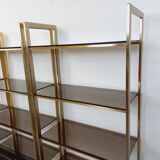 Artelano vintage bookcase shelves in gold metal smoked glass from the 70s