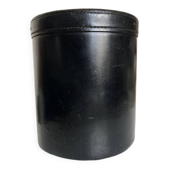 Mid-century black leather office wastepaper basket 1960