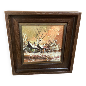 Petit tableau paysage d’hiver huile sur isorel signée