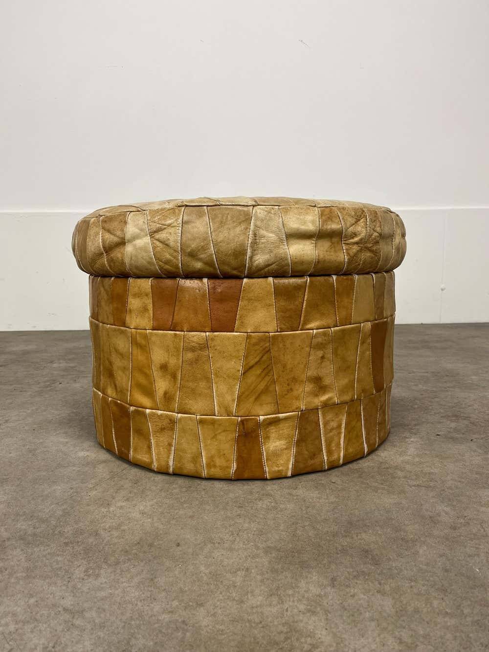 Patchwork leather storage pouf by De Sede, 1970s.