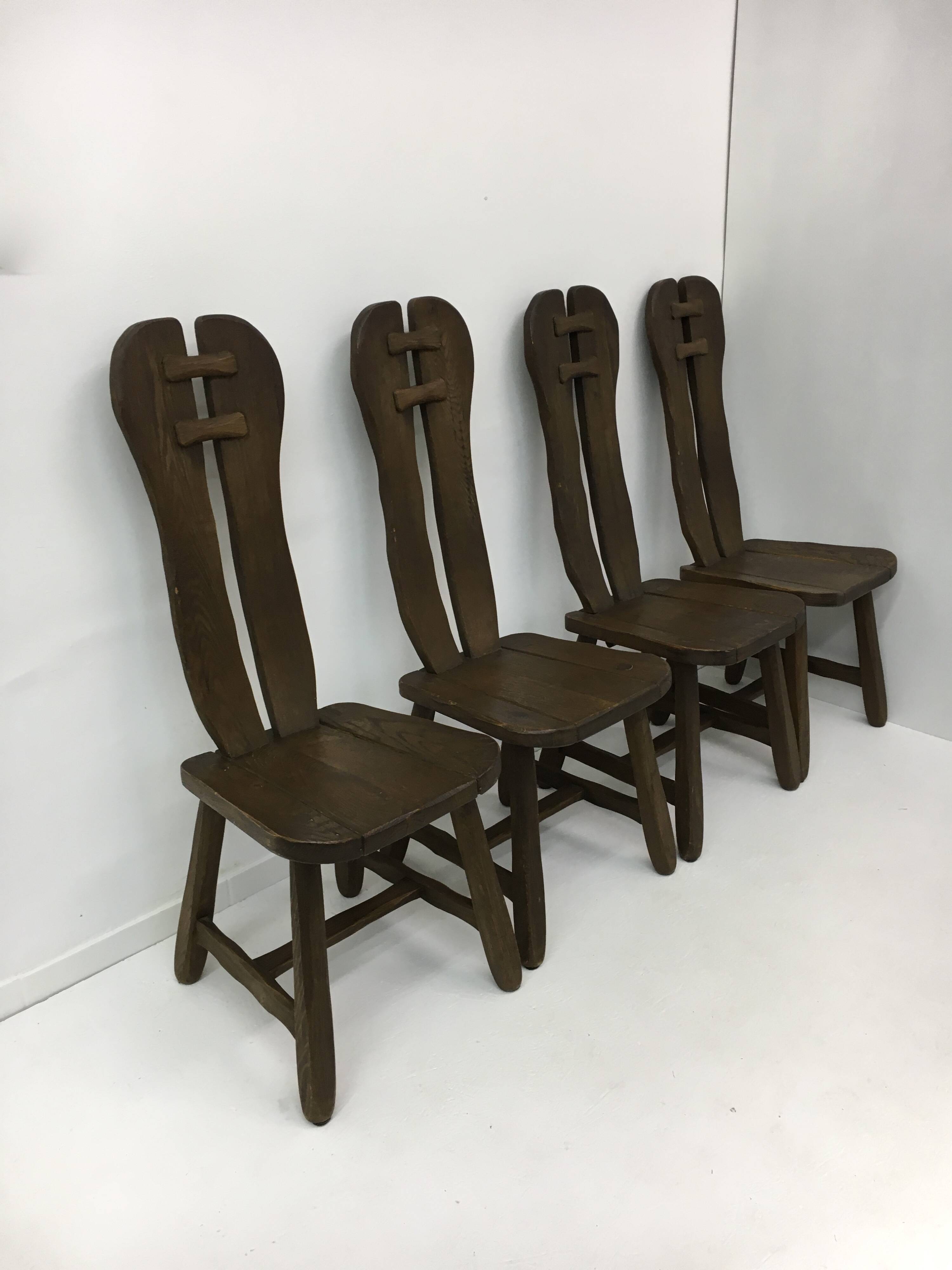 Set of 4 Belgian Brutalist Dining Chairs from De Puydt, 1970’s