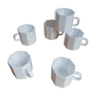 6  white octagonal coffee cups vintage 70