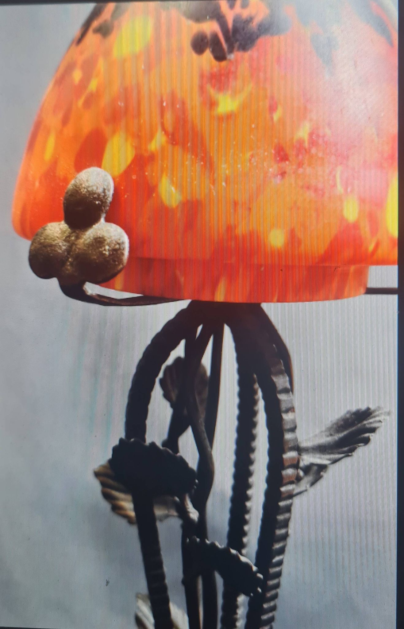 Magnificent lamp from 1920, 40 forged iron, 36x15, glass dome.