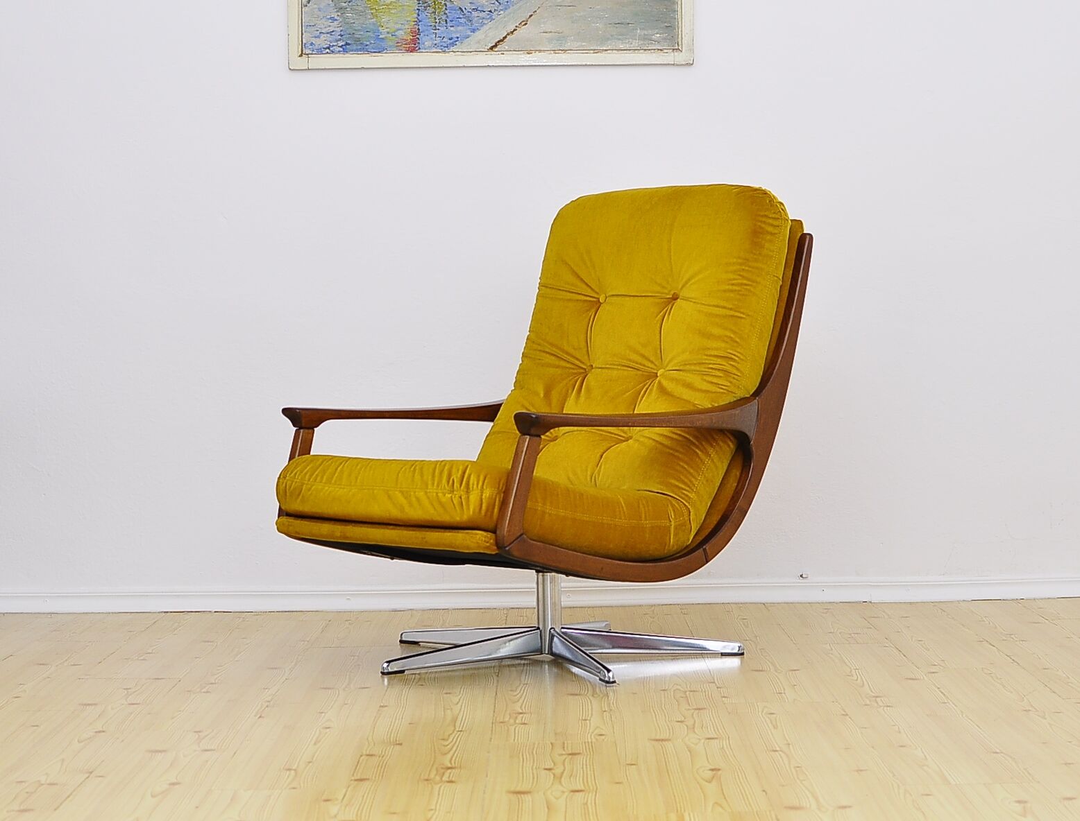 Swivel armchair in velor upholstery, 1970s