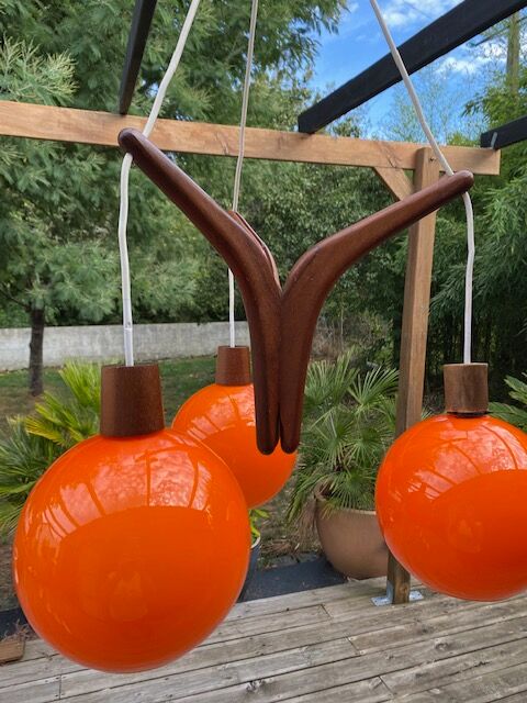 Scandinavian Rispal teak chandelier 1960