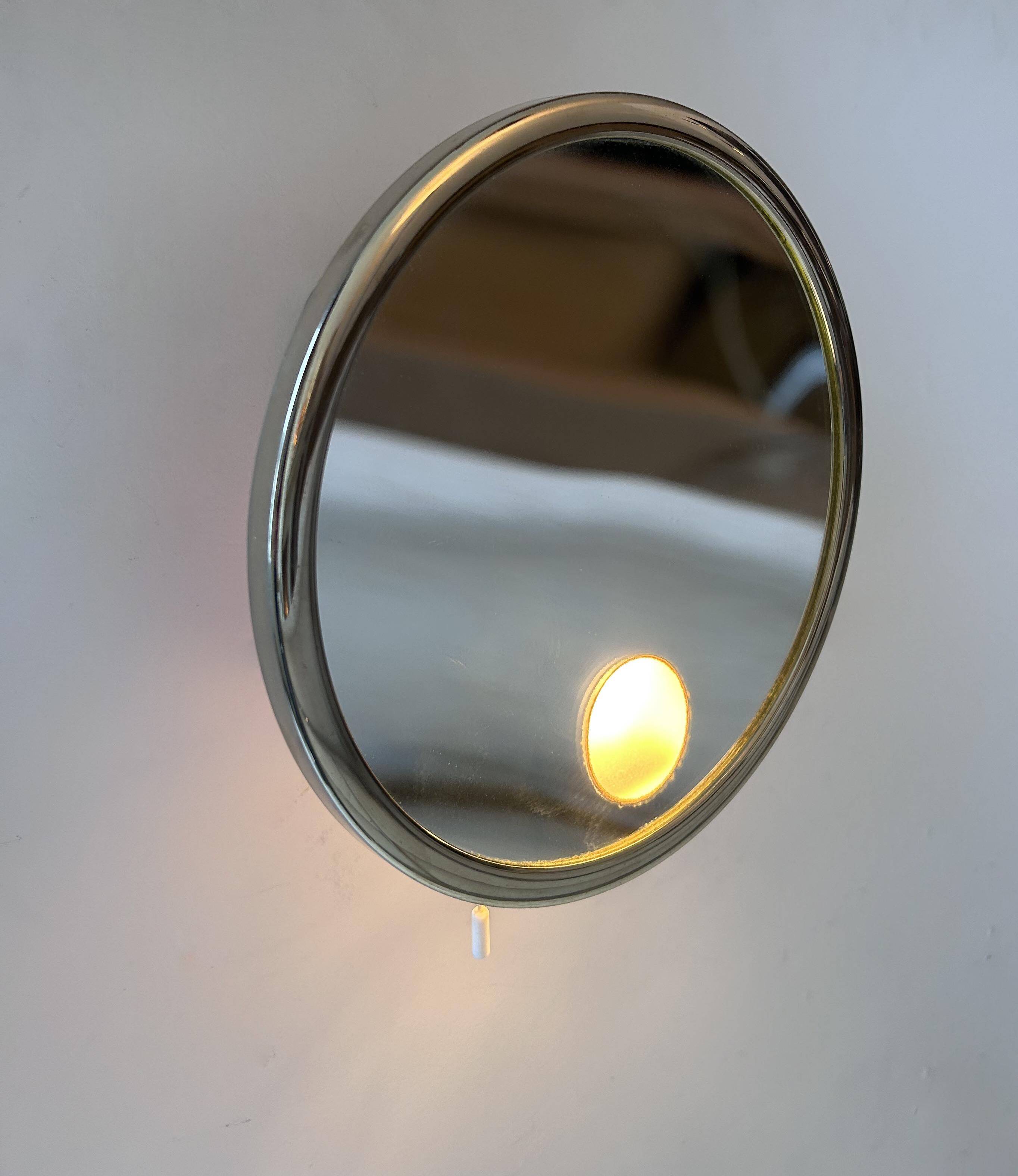 Vintage Brot adjustable golden mirror, magnifying and illuminating, France 1970
