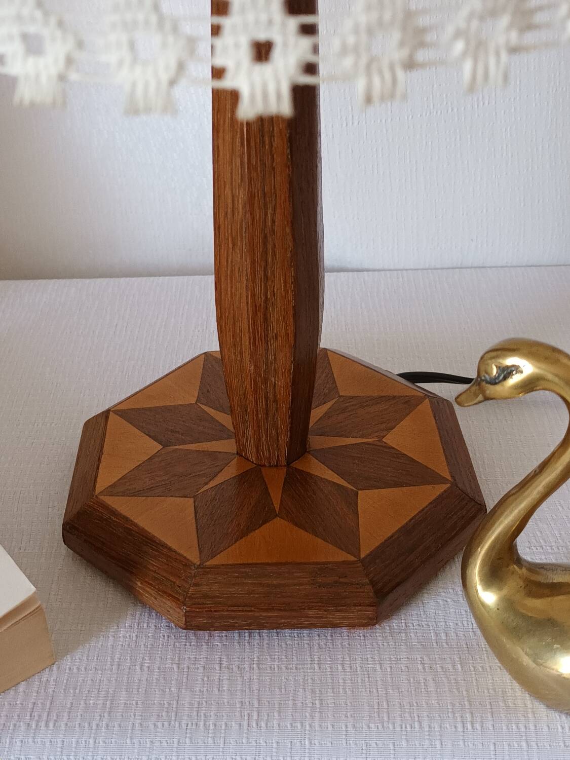 Vintage lace marquetry bedside lamp