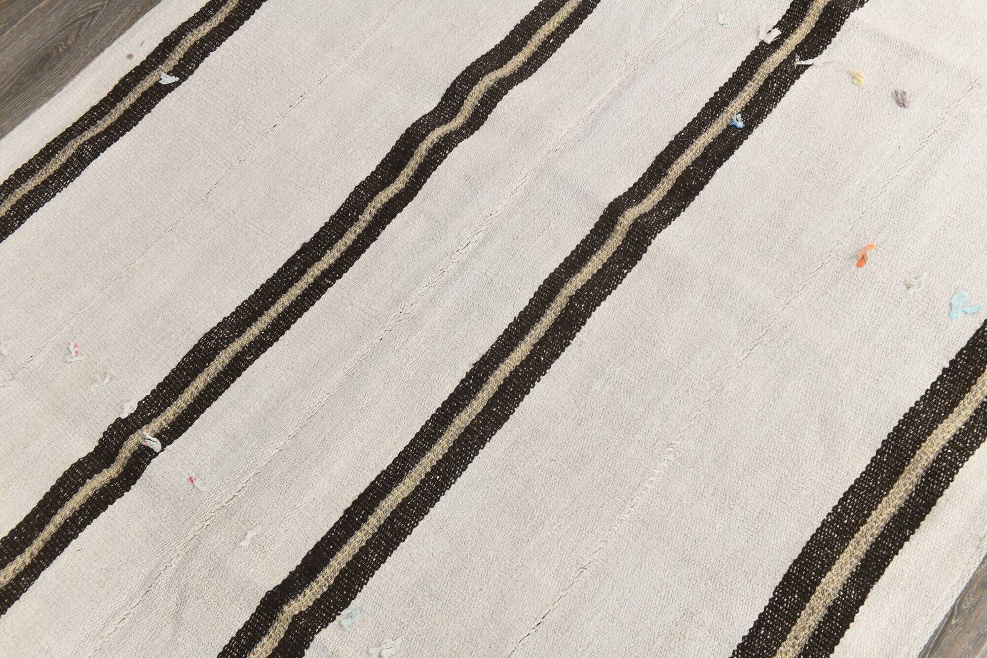 5x7 Turkish Hand-Woven Beige & Brown Striped Kilim Carpet, 144x202Cm