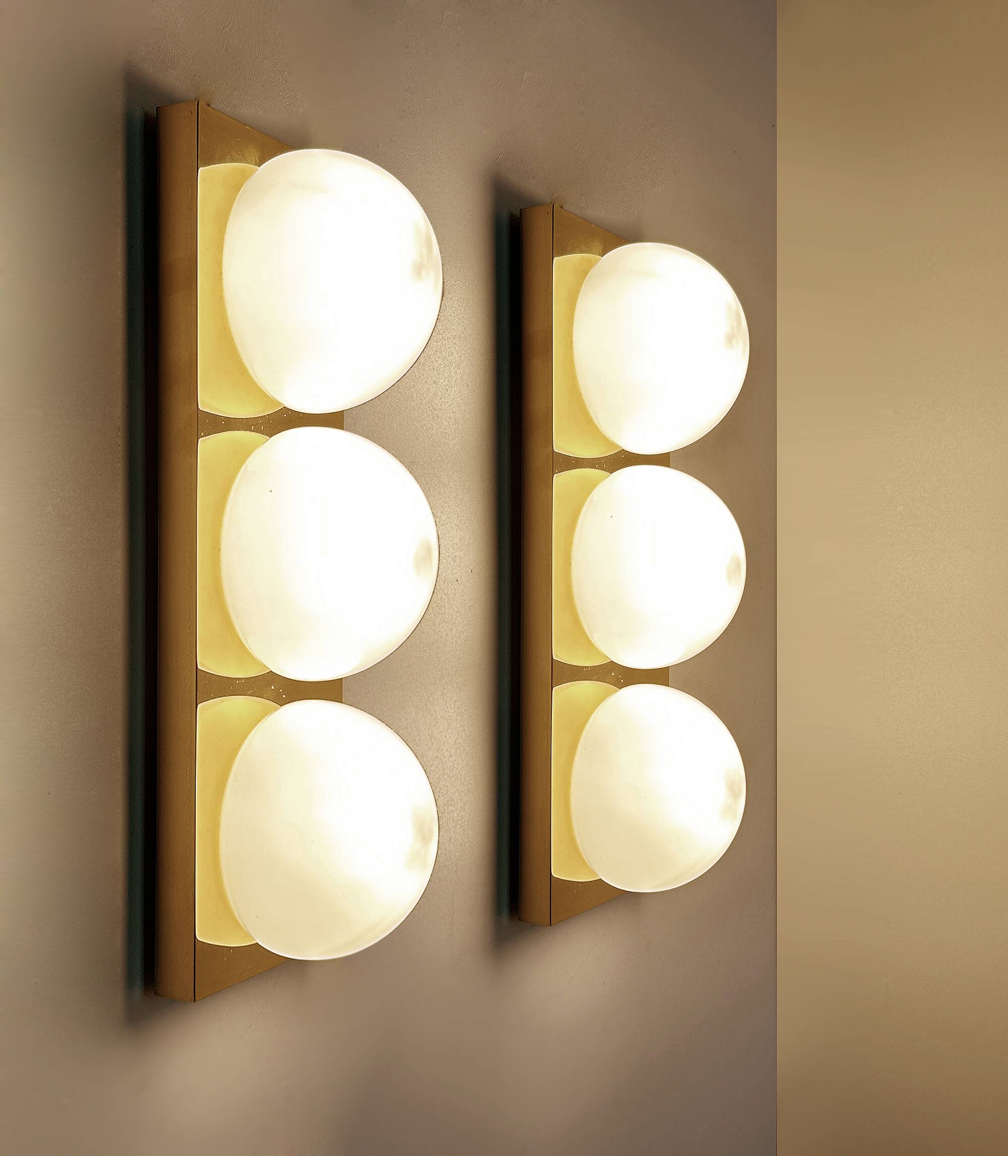 3 vintage limburg sconces, bronze gilded with fine gold, glass