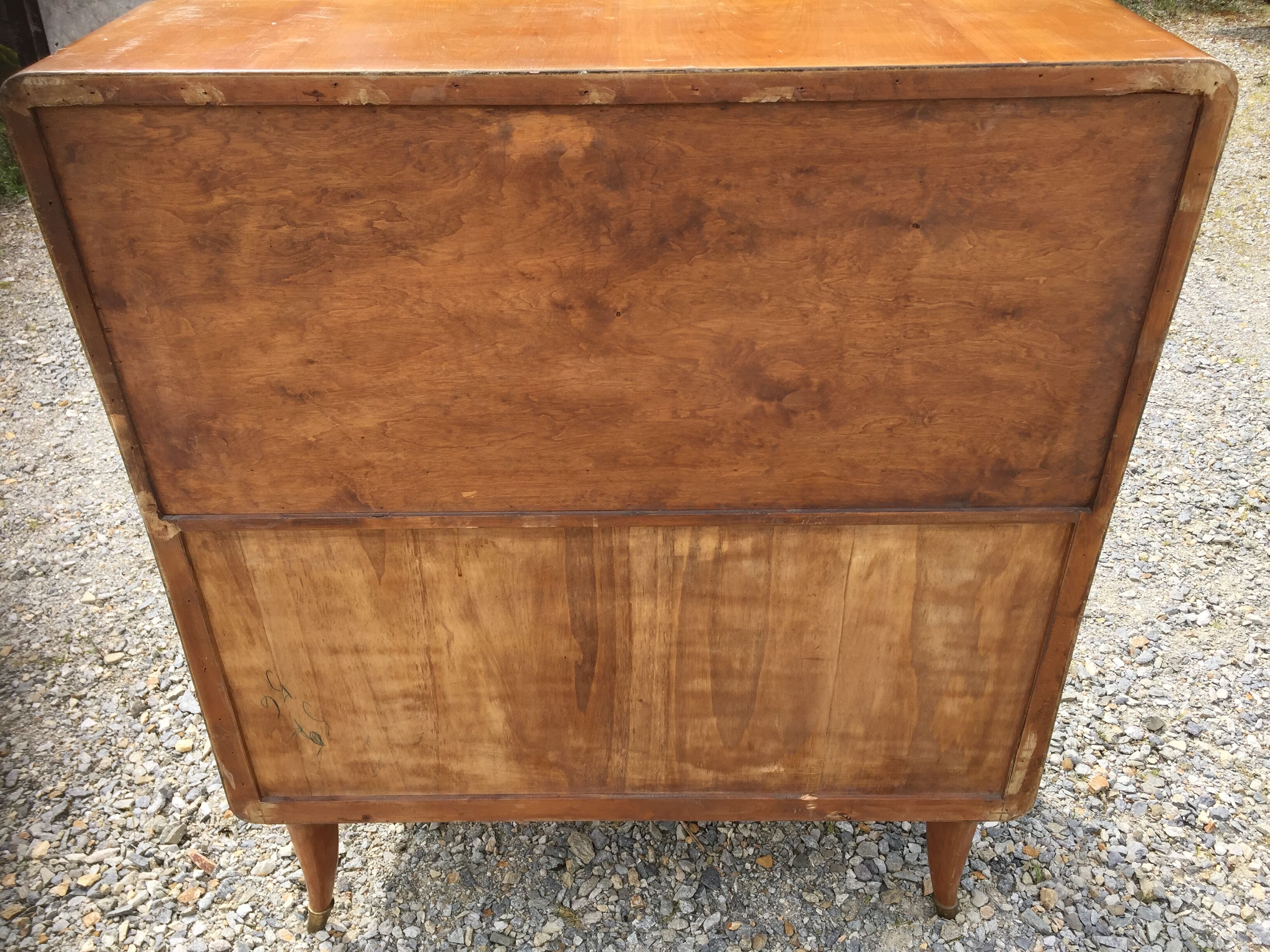 Vintage secretary desk, known as donkey's back, in cherry wood, Italian by Marelli & Fratelli.
