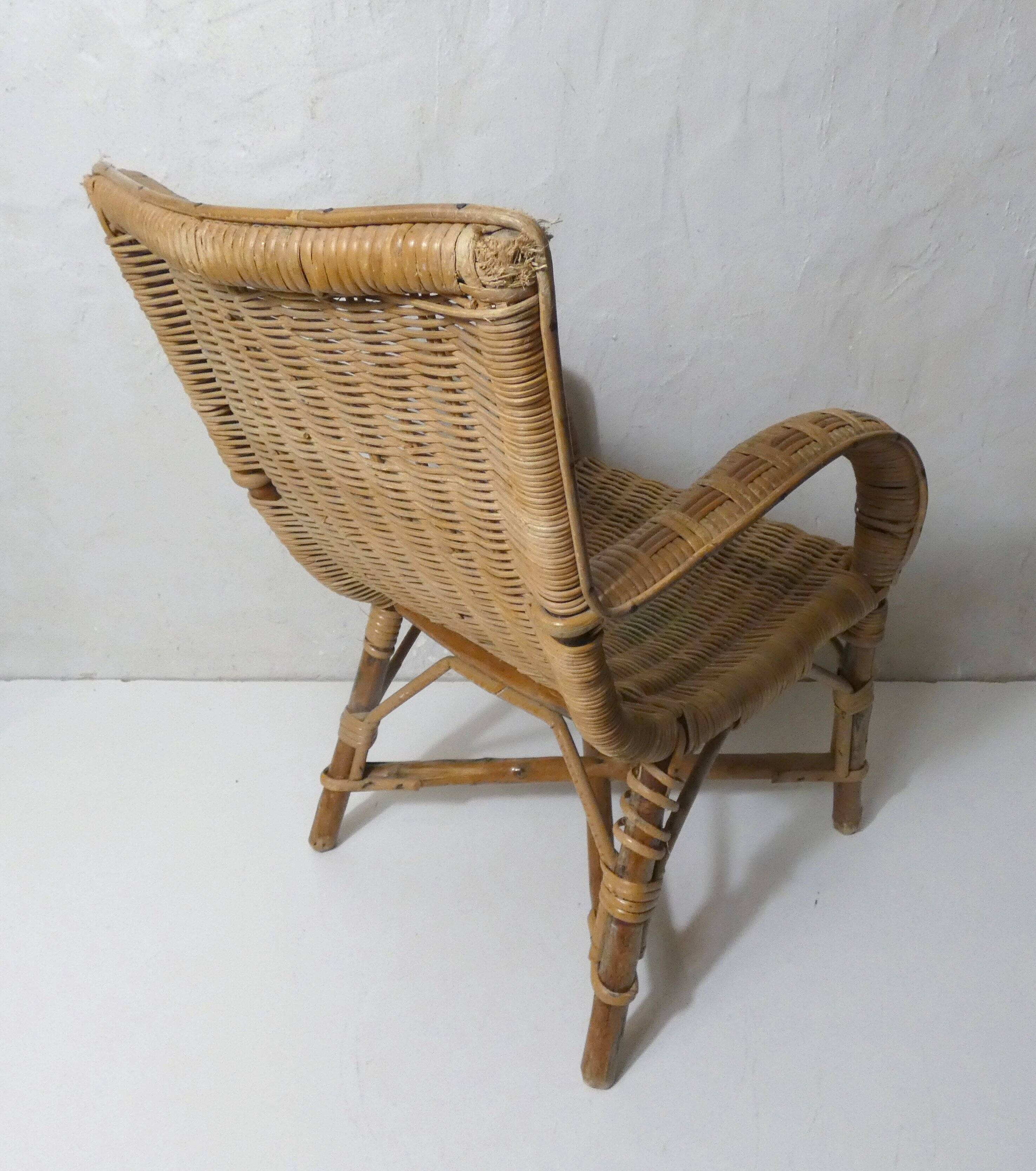 old rattan armchair for children