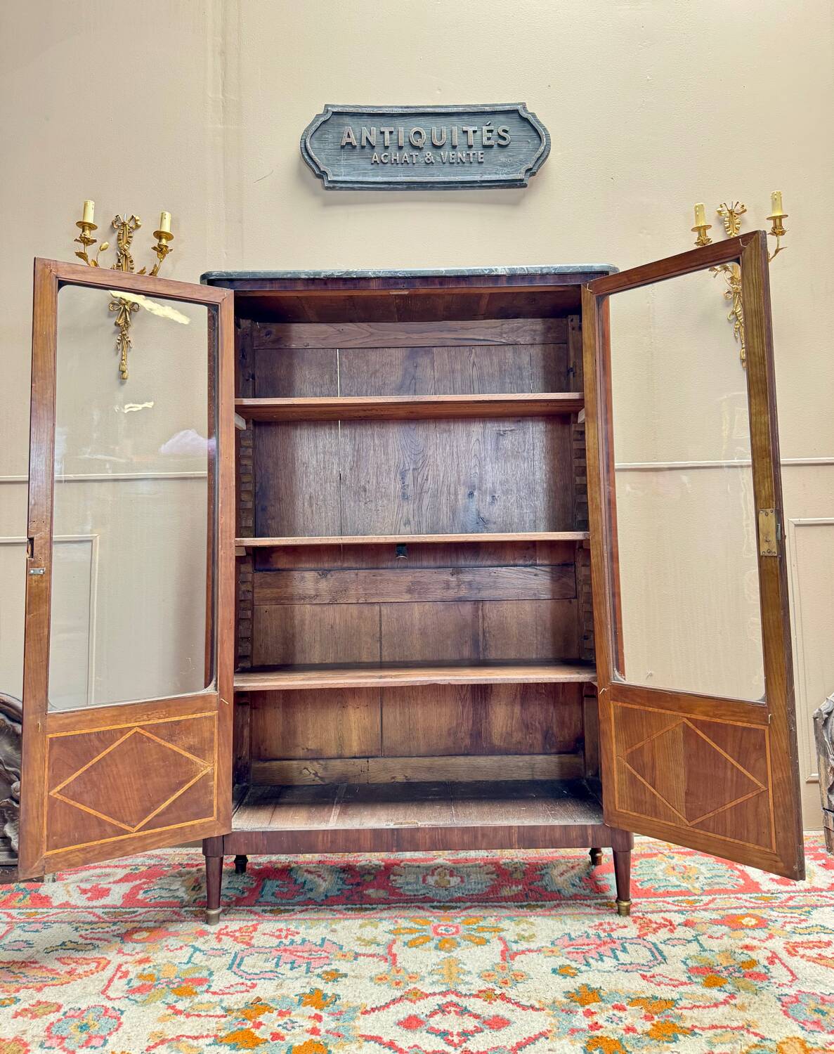 E. Bourdot Showcase In Louis XVI Marquetry Stamped XVIII Eme