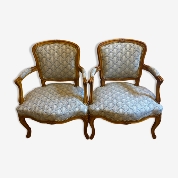 Pair of Louis XV style armchairs, modern fabric