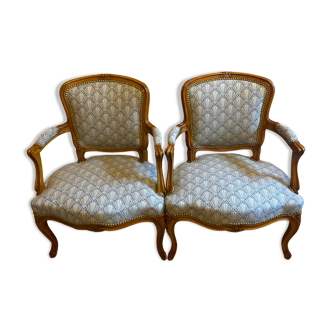 Pair of Louis XV style armchairs, modern fabric