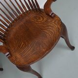 Pair of English Edwardian Oak Spindle Back Captains Office Desk Chairs