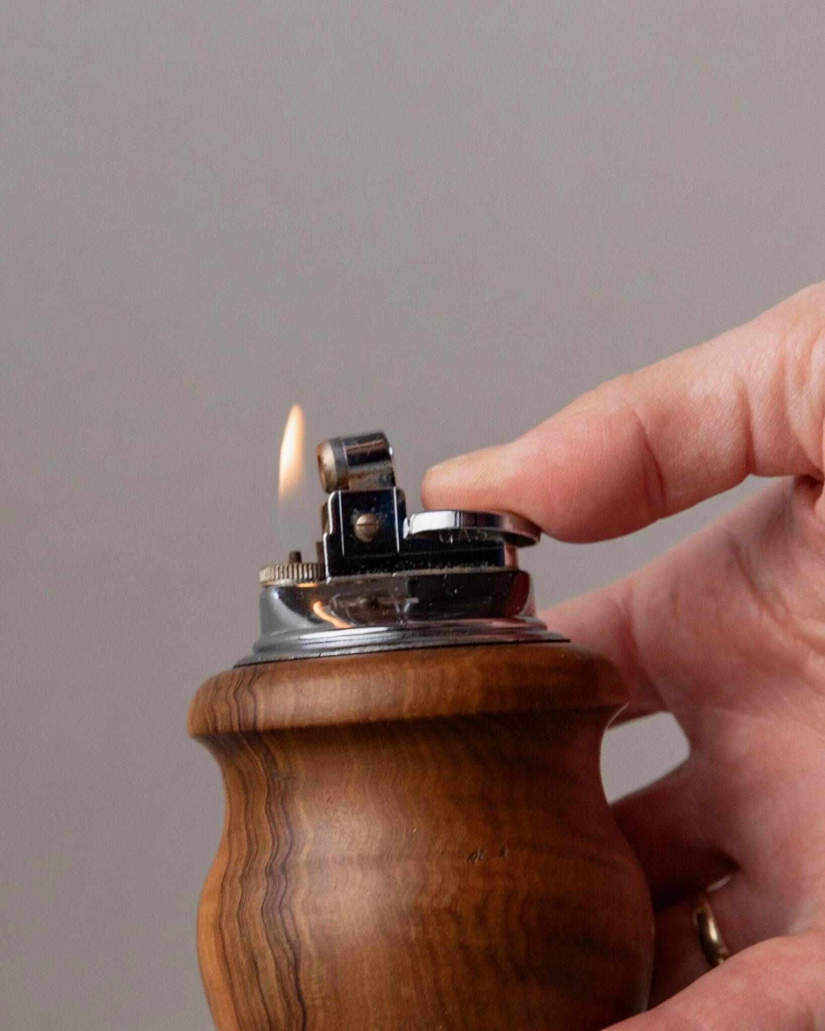 Brown Wood Vintage Lighter with Curved Italian Design, 1960s Table Accessory - Refined Gift