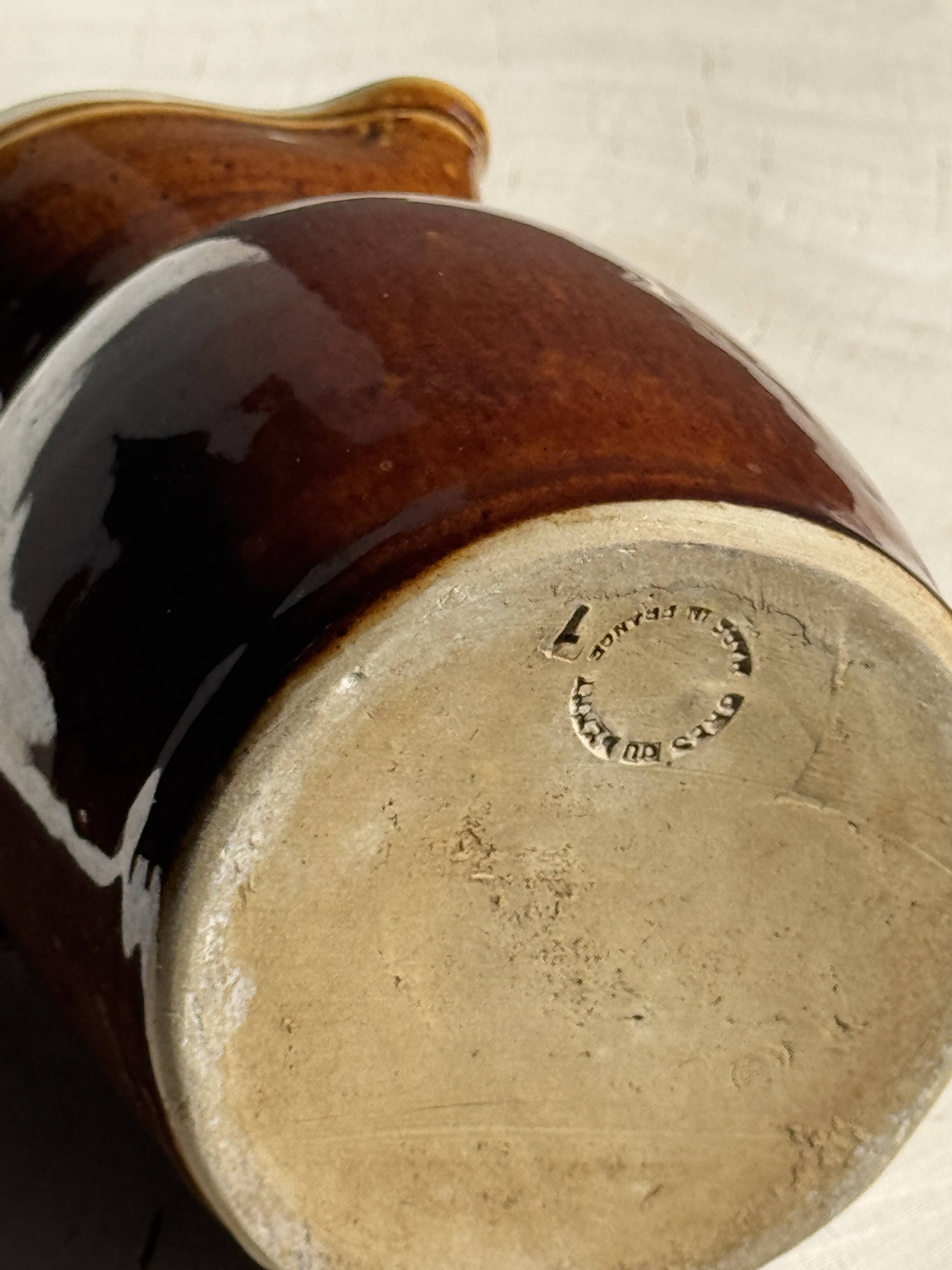 Large brown glazed stoneware jug Grès du Berry Made in France H19