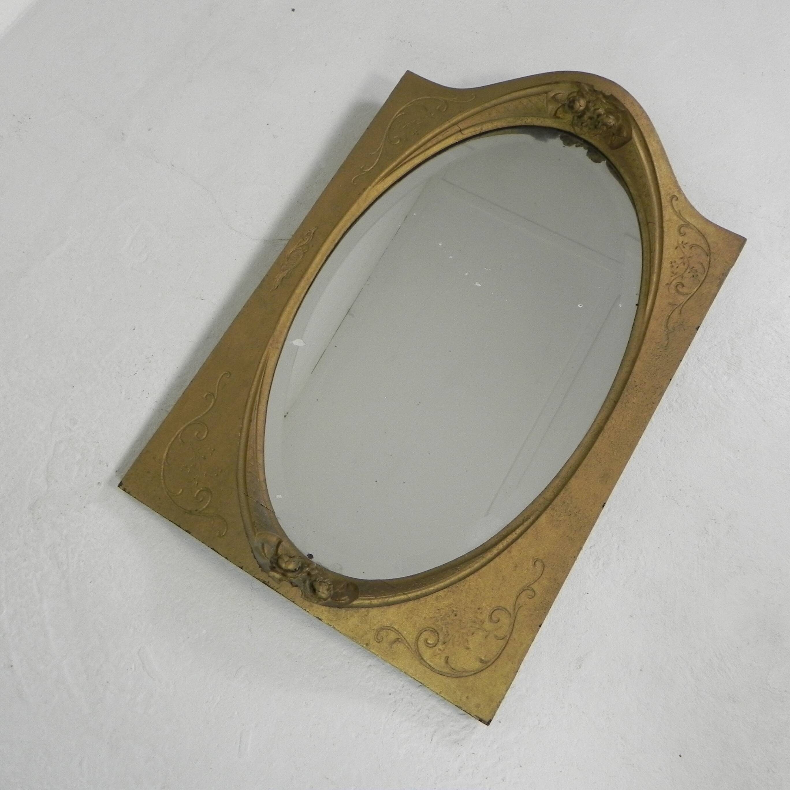 Oval gold mirror with faceted edge, 1950s
