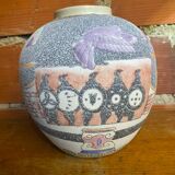 Antique Polychrome Ceramic Ball Vase Made in France Vintage