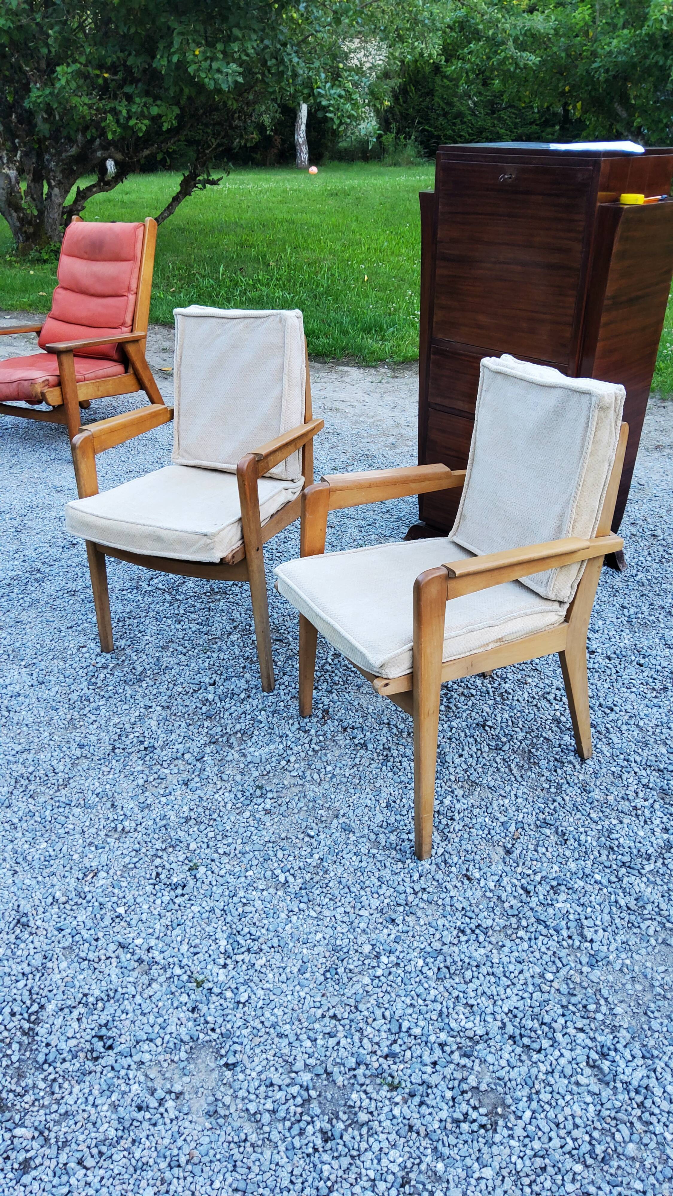 Pair of armchairs from the 50s free-span in blond beech