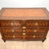 Austrian Louis XVI Commode in Walnut Veneer with Inlays and Gold Plate, 1790s