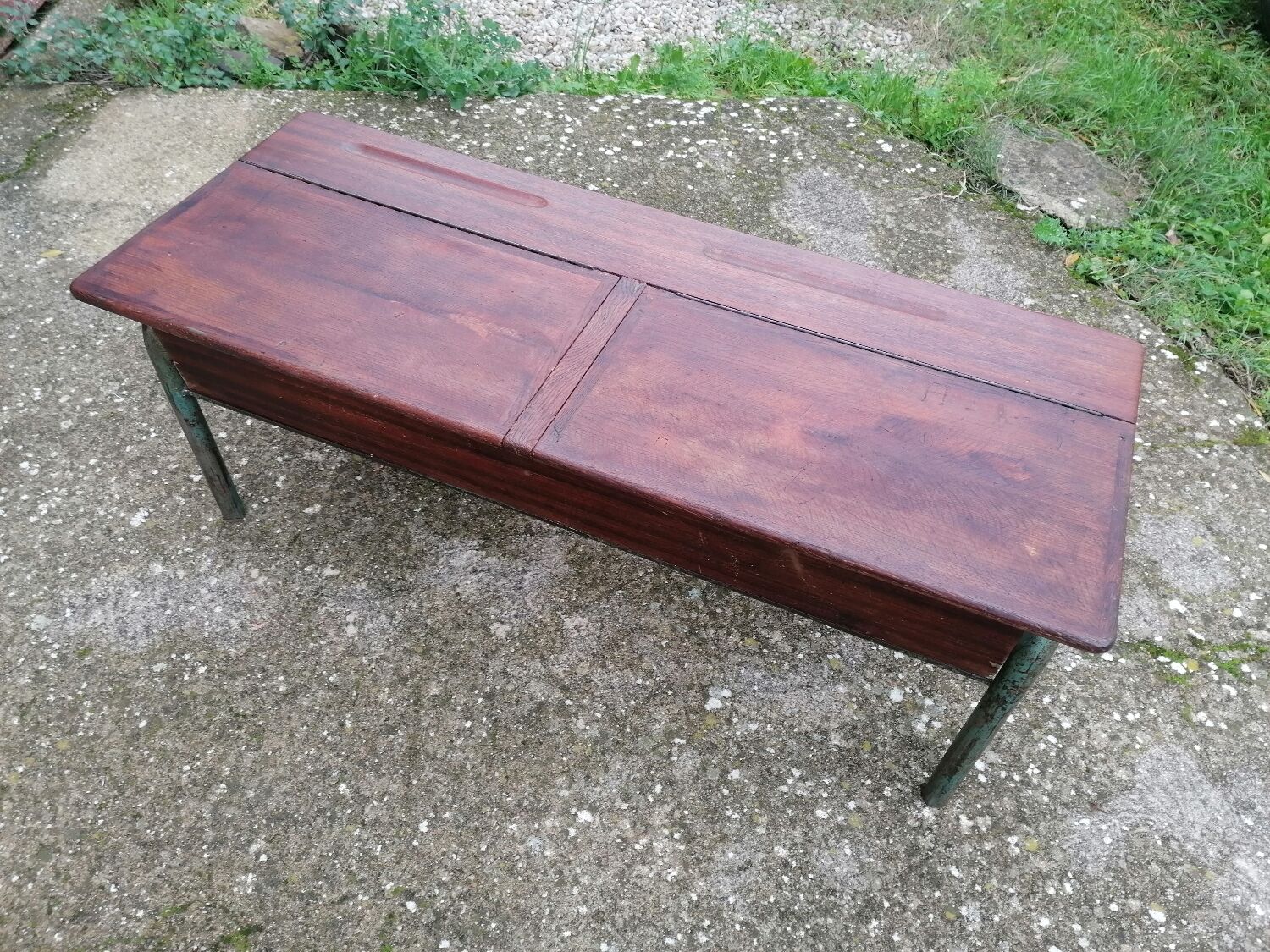 Vintage school desk coffee table with chests