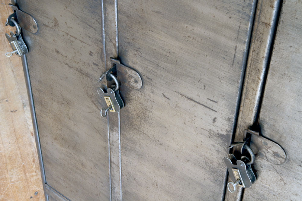 Industrial metal locker room patinated rounded corners