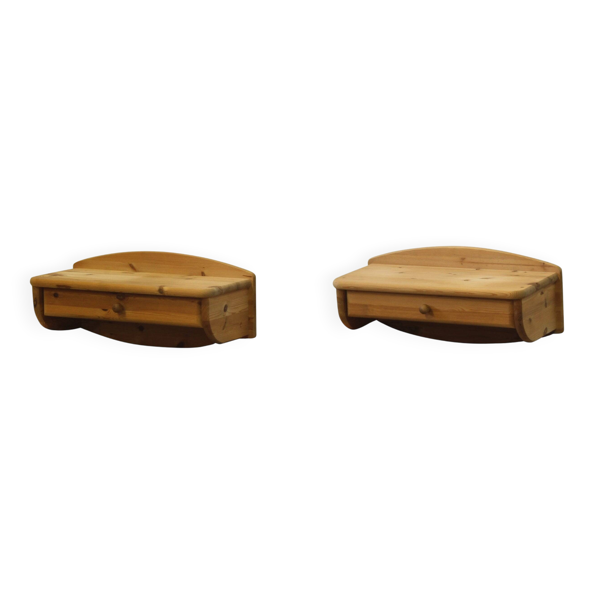 Danish Wall Hanging Bedside Tables in Pine, 1970s/80s, Set of 2