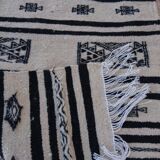 Beige and black handmade carpet, 110x55cm