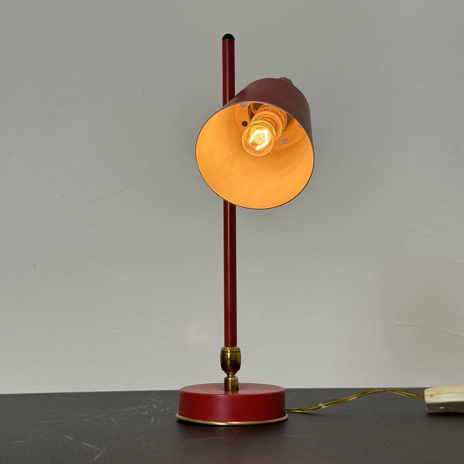 Stilux Milano Table Lamp 1950s Red Double Jointed Conical Shade