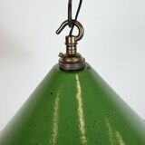 Industrial British Green Enamel Factory Pendant Lamp, 1950s