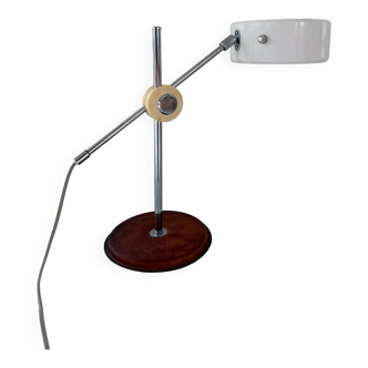 Vintage Midcentury desk lamp in brown leather and chrome Atelje Lyktan, Sweden