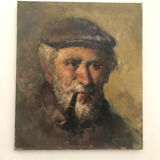 Oil on canvas portrait of an old man with a pipe