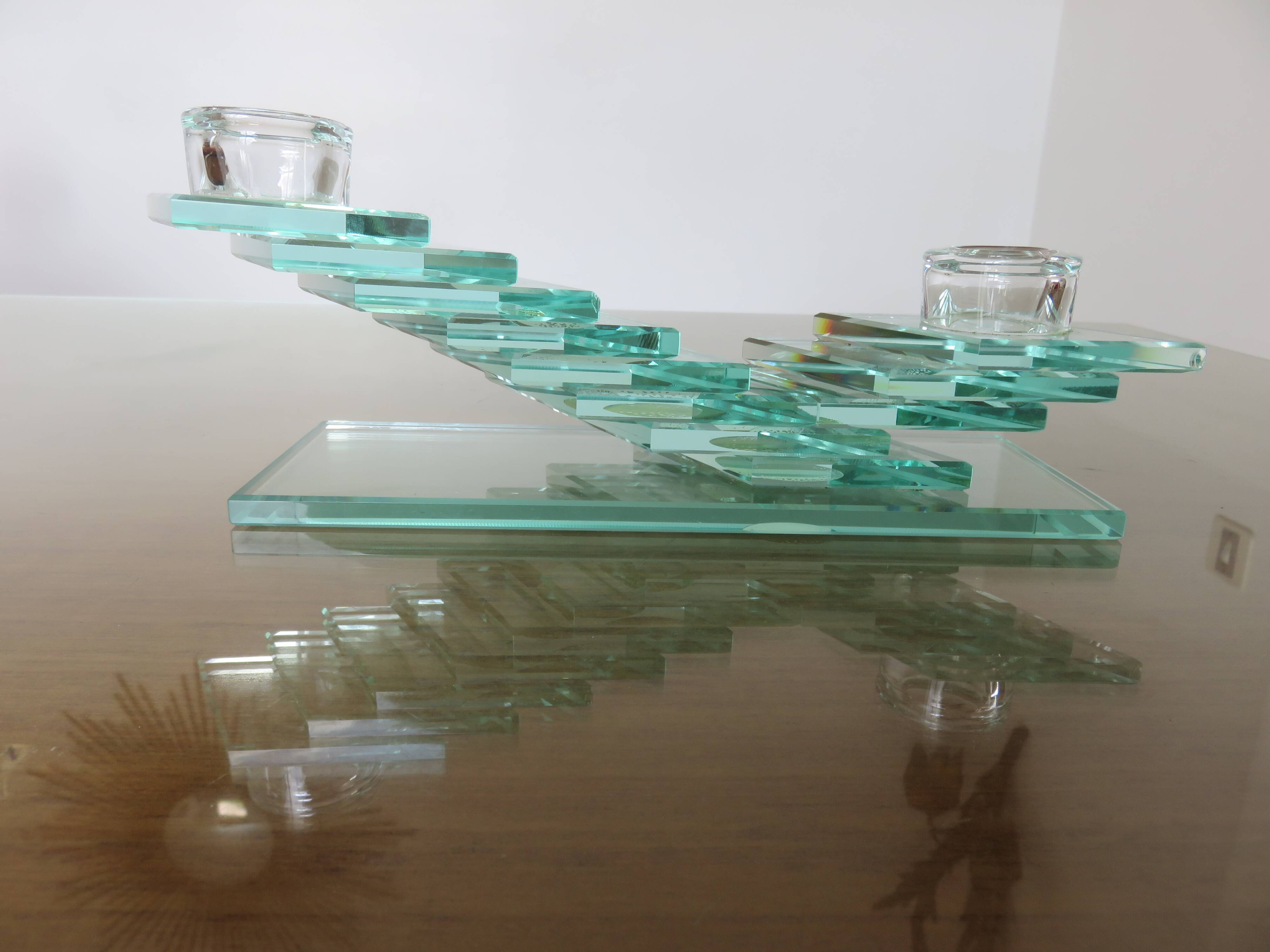 Designer candle holder in glass plates from the 80s