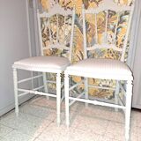 Lot de 2 chaises opéra style empire refaite tissu rayé xix coloris beige