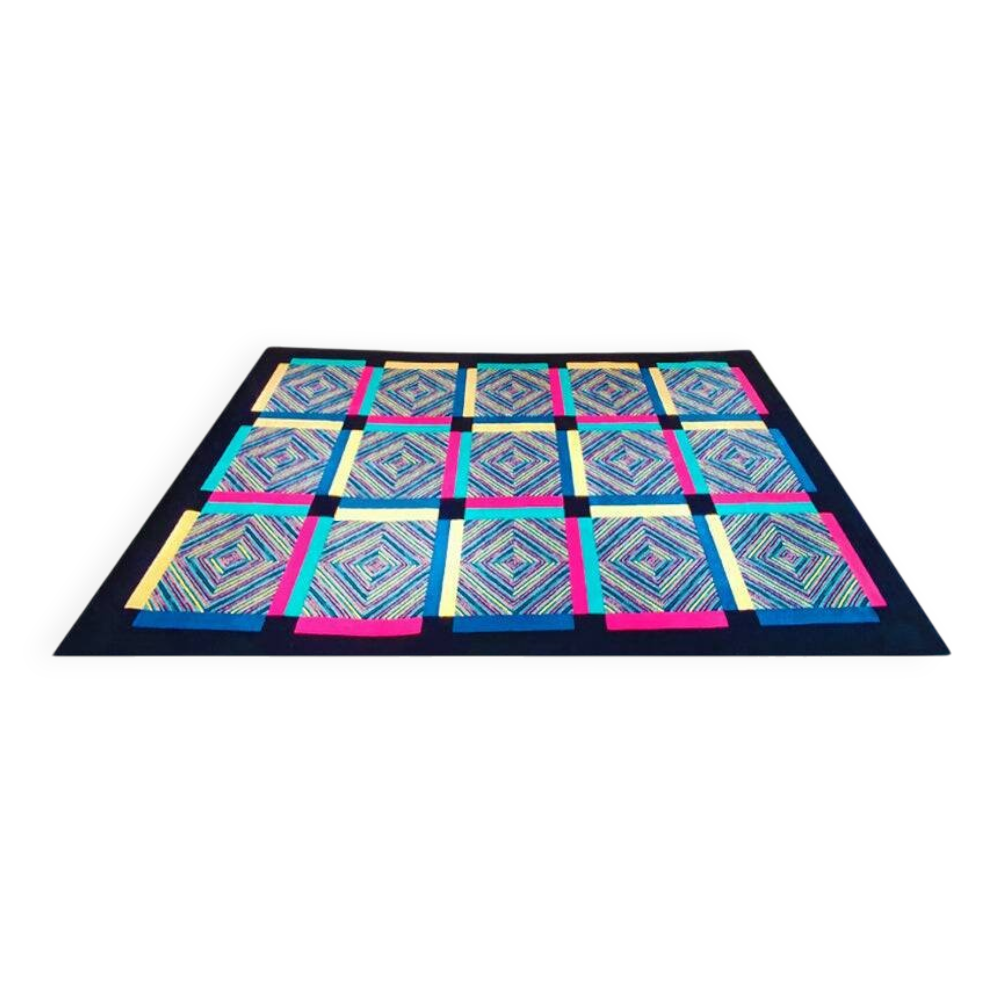 1990s Ottavio Missoni "Square" Geometric Wool Rug Exceptional Italian Postm