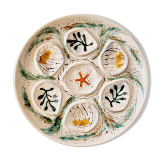 Interesting French porcelain oyster dish MBFA Pornic hand-painted marine M.